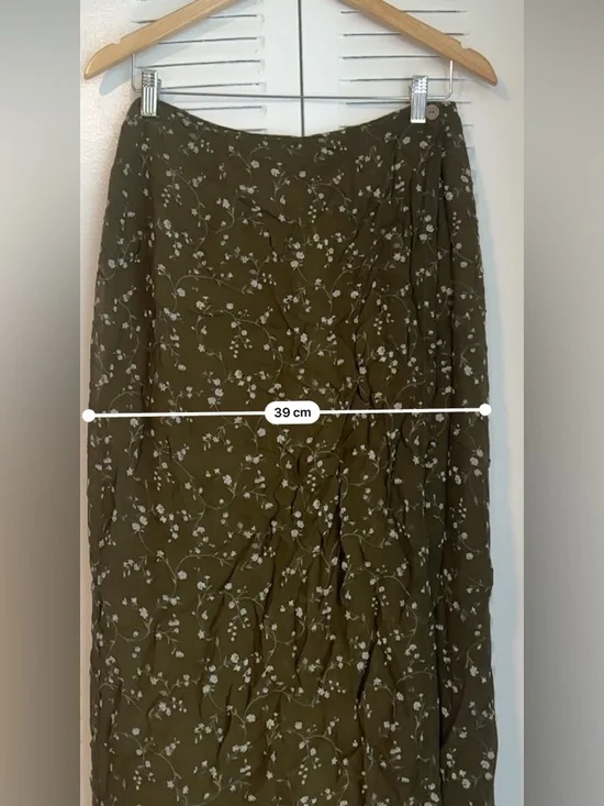 Jessica Vintage Olive Floral Midi Skirt Lightweight Flowy Chic Style - Picture 11 of 12